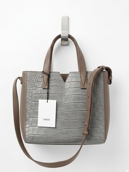 Vince Handbags - Vince Two-Tone Croc-Embossed Tote in Gray & Taupe